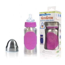 Pacific Baby, Butelka ze smoczkiem GroGrow 300 ml Silver Pink
