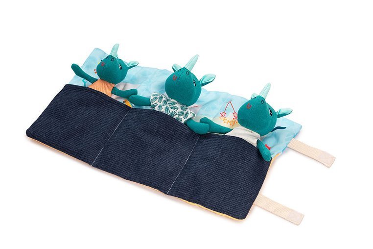 Lilliputiens, Mini - przytulanki rodzina nosorożców z rozkładaną matą Nosorożec Marius 2 lata+